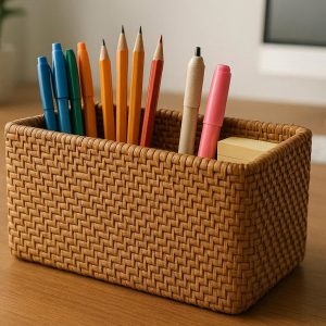 14 Vintage Rattan Desktop Tidy Box